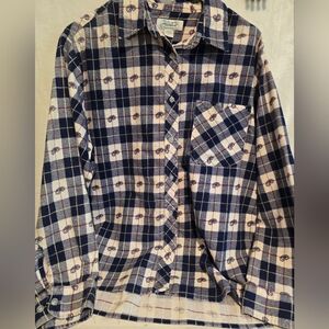 Haband Vtg Blue Plaid Flannel Shirt womens sz XL paisley
